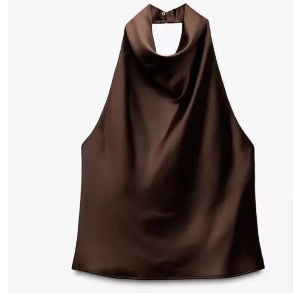Zara Brown Satin Halter Top